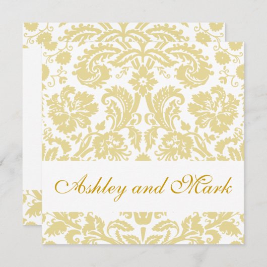 金ゴールドのクリーム色の花のダマスク織の結婚式招待状 招待状 (正面/裏面)