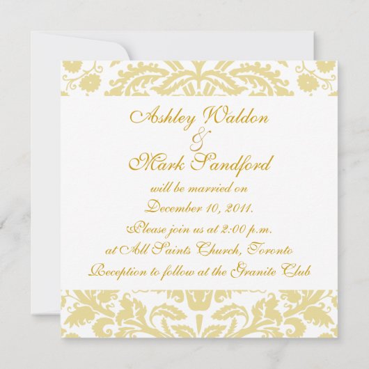 金ゴールドのクリーム色の花のダマスク織の結婚式招待状 招待状 (裏面)