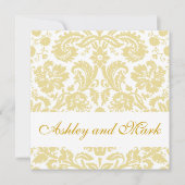 金ゴールドのクリーム色の花のダマスク織の結婚式招待状 招待状 (正面)