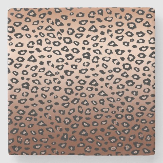金ゴールドのグラデーションな青銅色の黒いヒョウのプリント ストーンコースター (正面)