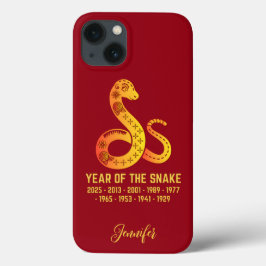 金ゴールドのグラデーションの年のヘビの〔占星術の〕十二宮図名Red iPhone 13ケース