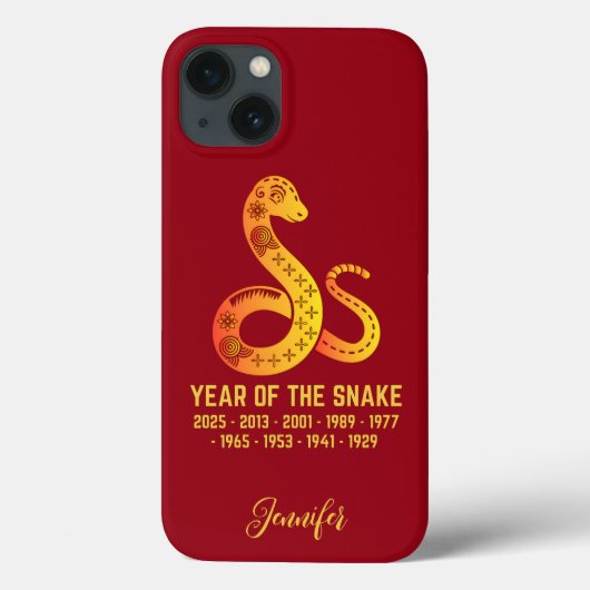 金ゴールドのグラデーションの年のヘビの〔占星術の〕十二宮図名Red Case-Mate iPhoneケース (裏面)