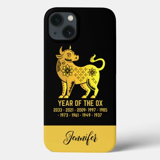 金ゴールドのグラデーションの年Ox〔占星術の〕十二宮図名Black Case-Mate iPhoneケース (裏面)