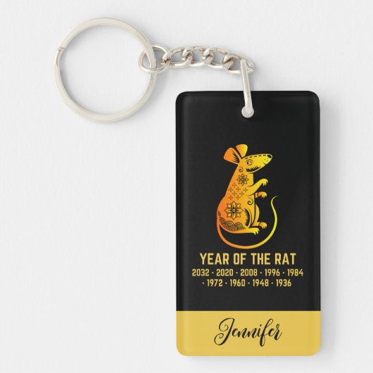 金ゴールドのグラデーションの年Rat〔占星術の〕十二宮図名Black キーホルダー (正面)