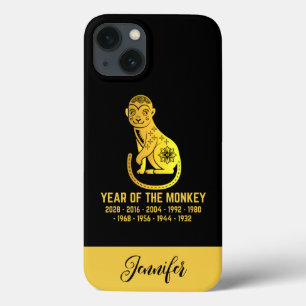 金ゴールドのグラデーション年のサルの〔占星術の〕十二宮図名ブラック iPhone 13ケース