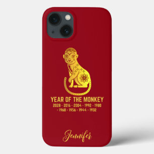 金ゴールドのグラデーション年のサルの〔占星術の〕十二宮図名Red iPhone 13ケース