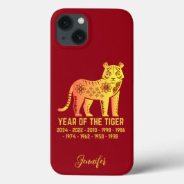 金ゴールドのグラデーション年の虎の〔占星術の〕十二宮図名Red iPhone 13ケース