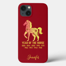 金ゴールドのグラデーション年の馬の〔占星術の〕十二宮図名Red iPhone 13ケース