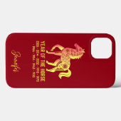 金ゴールドのグラデーション年の馬の〔占星術の〕十二宮図名Red Case-Mate iPhoneケース (裏面 (横))