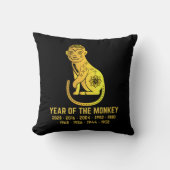 金ゴールドのグラデーション年モンキー〔占星術の〕十二宮図ブラック クッション (正面)