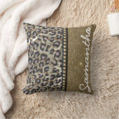 金ゴールドのグリッターおよびヒョウのモノグラム クッション (ブランケット)