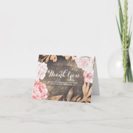 金ゴールドのグリッターおよびピンクの花の結婚は感謝していしています サンキューカード