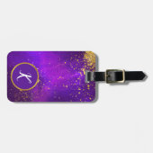 金ゴールドのグリッターおよび紫色の銀河系の荷物のラベル ラゲッジタグ (正面横)