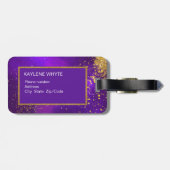 金ゴールドのグリッターおよび紫色の銀河系の荷物のラベル ラゲッジタグ (裏面横)