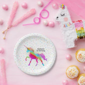 金ゴールドのグリッターおよび虹のユニコーンの誕生会 ペーパープレート (パーティー)