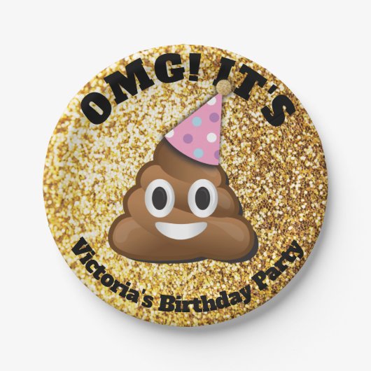 金ゴールドのグリッターのウンチのEmojiの紙皿 ペーパープレート (正面)