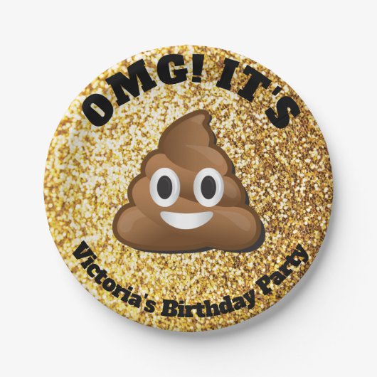 金ゴールドのグリッターのウンチのEmojiの紙皿 ペーパープレート (正面)