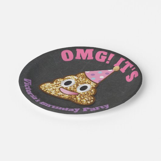 金ゴールドのグリッターのガーリーなウンチのEmojiの紙皿 ペーパープレート (アングル)