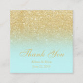 金ゴールドのグリッターのグラデーションで青いミントは結婚式感謝していしています スクエア名刺 (正面)