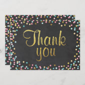 金ゴールドのグリッターのサンキューカードの紙吹雪のピンクの青 サンキューカード (正面/裏面)