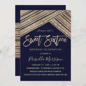 金ゴールドのグリッターのスパンコールの幾何学的なストライプの菓子16 招待状 (正面/裏面)