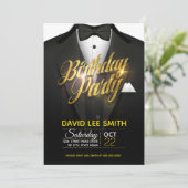 金ゴールドのグリッターのスーツの誕生会 招待状 (スタンド正面)