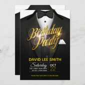 金ゴールドのグリッターのスーツの誕生会 招待状 (正面/裏面)