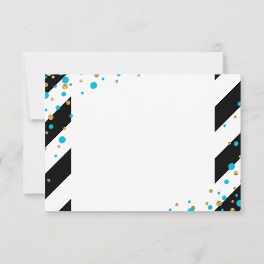 金ゴールドのグリッターのターコイズはストライプを感謝していしています振りかけます サンキューカード (裏面)