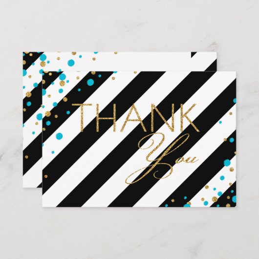 金ゴールドのグリッターのターコイズはストライプを感謝していしています振りかけます サンキューカード (正面/裏面)