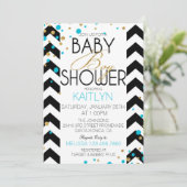 金ゴールドのグリッターのターコイズはベビーシャワーを振りかけます 招待状 (スタンド正面)