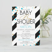 金ゴールドのグリッターのターコイズはベビーシャワーを振りかけます 招待状 (スタンド正面)