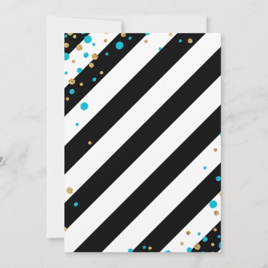 金ゴールドのグリッターのターコイズはベビーシャワーを振りかけます 招待状 (裏面)