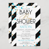 金ゴールドのグリッターのターコイズはベビーシャワーを振りかけます 招待状 (正面/裏面)