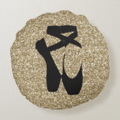 金ゴールドのグリッターのデザインの黒いバレエのスリッパ ラウンドクッション (裏面)