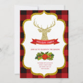 金ゴールドのグリッターのトナカイのクリスマスの休日 招待状 (正面)