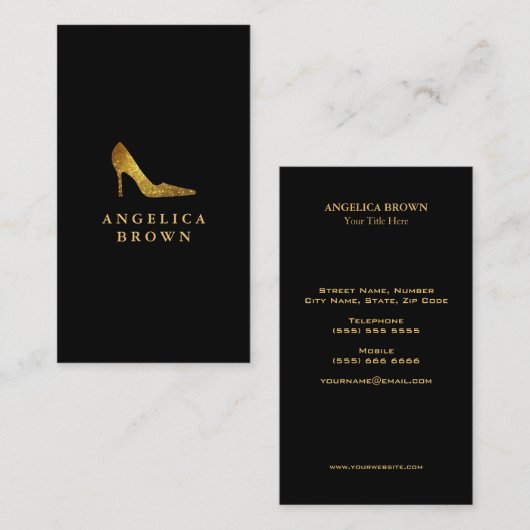 金ゴールドのグリッターのハイヒールの靴の名刺 名刺 (正面/裏面)