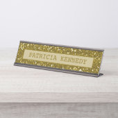 金ゴールドのグリッターのプリント デスクネームプレート (正面)