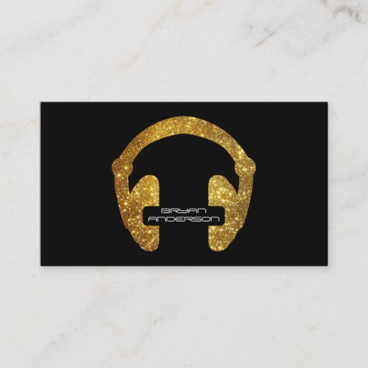 金ゴールドのグリッターのヘッドホーンDJの名刺 名刺 (正面)