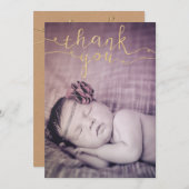 金ゴールドのグリッターのベビーの一口は及び写真の招待感謝していすために見ます サンキューカード (正面/裏面)