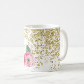 金ゴールドのグリッターのマグを持つ美しい水彩画のバラ コーヒーマグカップ (正面右)