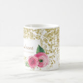 金ゴールドのグリッターのマグを持つ美しい水彩画のバラ コーヒーマグカップ (中央)