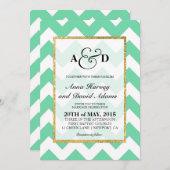 金ゴールドのグリッターのミントの緑のシェブロンの結婚式招待状 招待状 (正面/裏面)