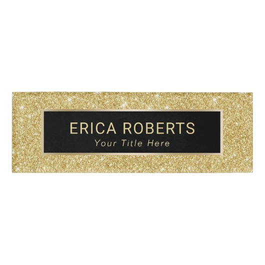 金ゴールドのグリッターのメーキャップアーティストのヘアーサロンのモダン 名札 (正面)