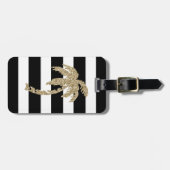 金ゴールドのグリッターのヤシの木の黒くか白い荷物のラベル ラゲッジタグ (正面横)