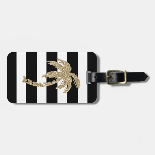 金ゴールドのグリッターのヤシの木の黒くか白い荷物のラベル ラゲッジタグ (正面横)