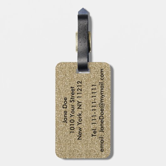 金ゴールドのグリッターのヤシの木の黒くか白い荷物のラベル ラゲッジタグ (裏面縦)