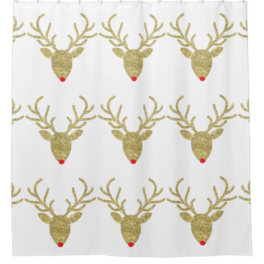 金ゴールドのグリッターのルドルフのトナカイのシャワー・カーテン シャワーカーテン (正面)