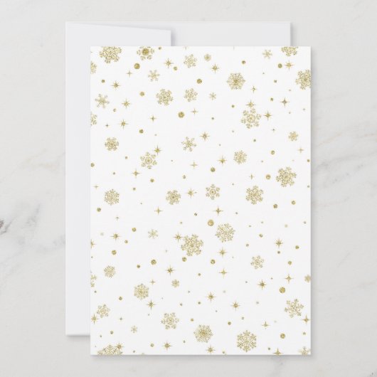 金ゴールドのグリッターの冬の不思議の国の結婚式 招待状 (裏面)