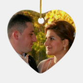 金ゴールドのグリッターの初めてのクリスマスのカップルの写真 セラミックオーナメント