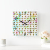 金ゴールドのグリッターの効果の矢の水彩画の（ばちゃばちゃ）跳ねる スクエア壁時計 (ホーム)